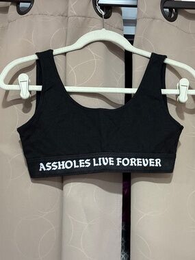 Assholes Live Forever black sport bra